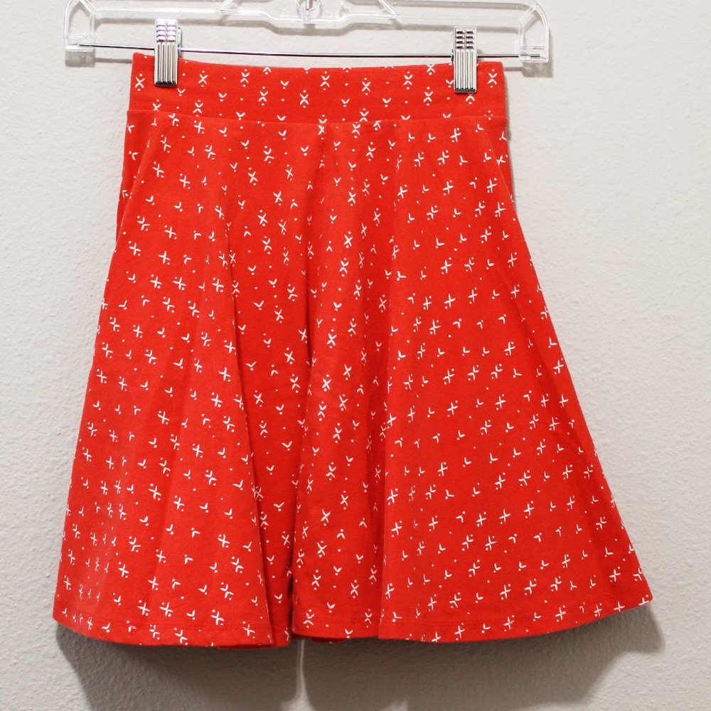Red & White Knit Mini Circle Skater Skirt